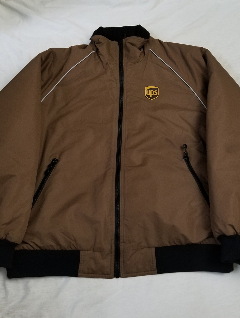 UPS Jacket Mens Large Brown Employee Uniform Bomber Fleece Lined Softshell